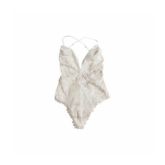Other - Victoria’s Secret Beaded Ivory Lace Mesh Teddy Bodysuit S